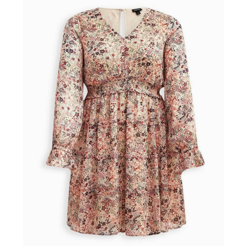 Torrid New 3 (3X, 22/24) Chiffon Floral Tiered Lurex Country Party‎ Mini Dress - Picture 4 of 4